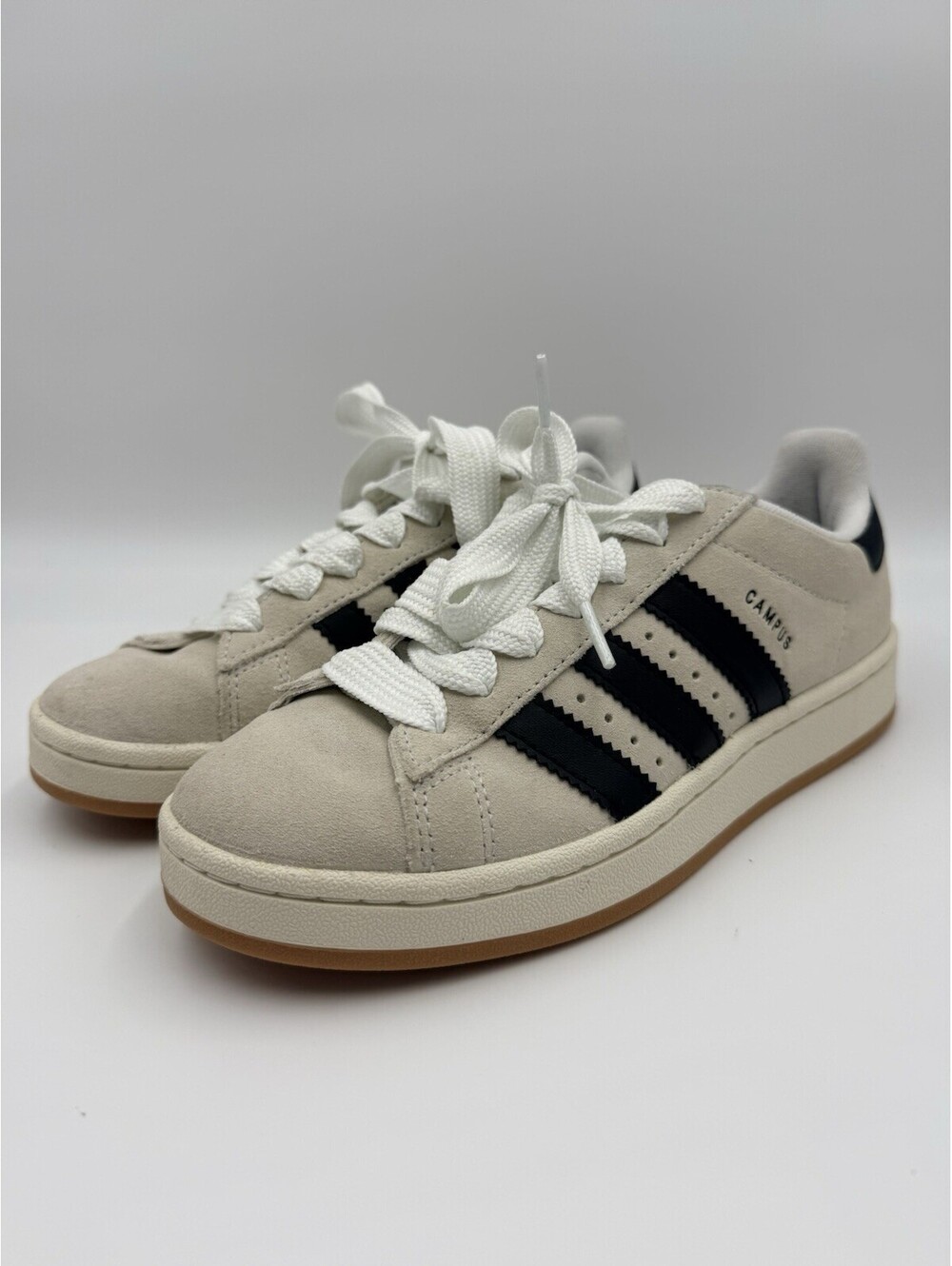 adidas Campus Low Top Lace-Up Sneakers Beige/Black/White Gum Rubber Sole sz 7.5